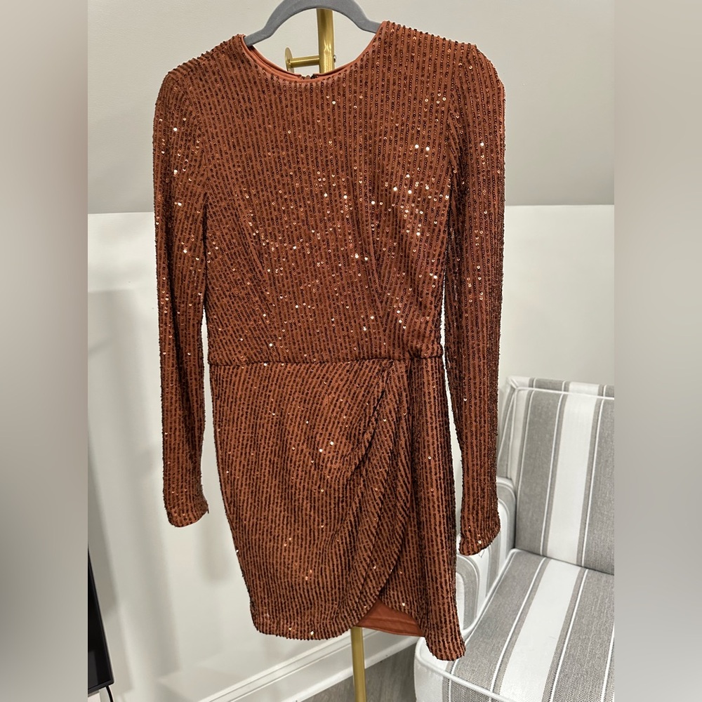 Toccin X $795 Designer Sequined Brown Mini Dress Cocktail Party Size 2 - Picture 5 of 9